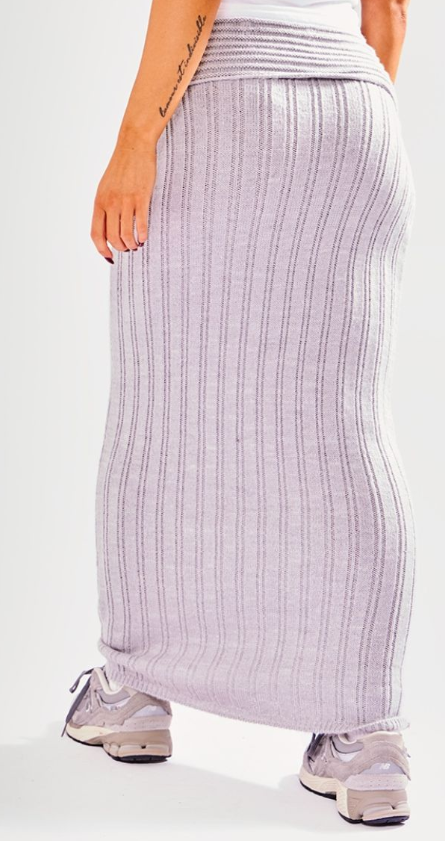 Petite Grey Low Waist Knitted Maxi Skirt