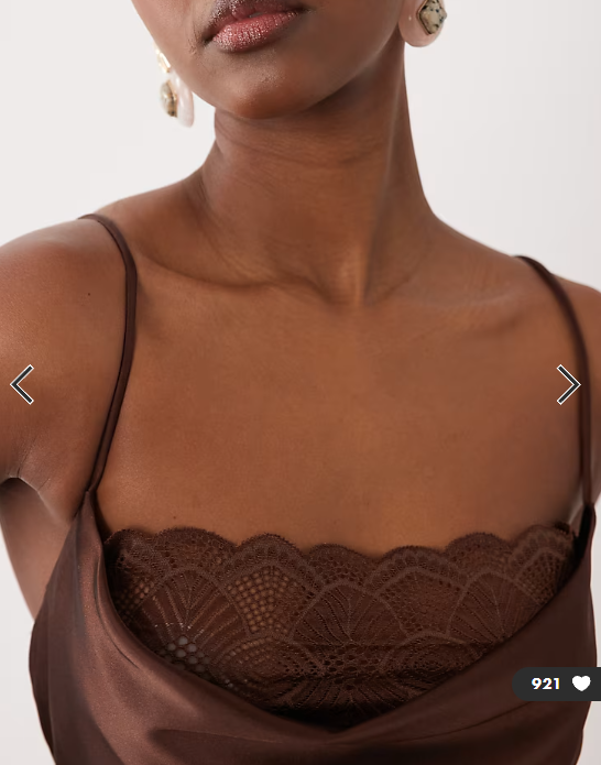 Vila lace insert cowl neck satin cami maxi dress in chocolate brown