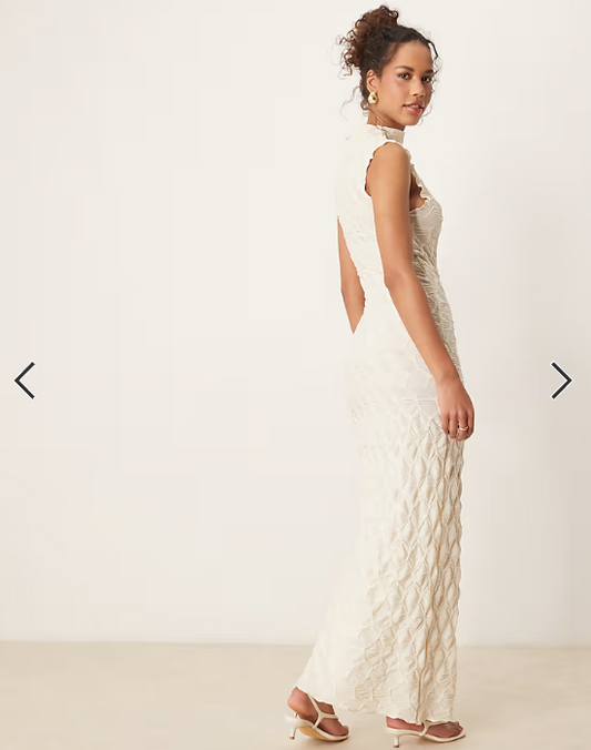 Vila textured jersey maxi dress in cream