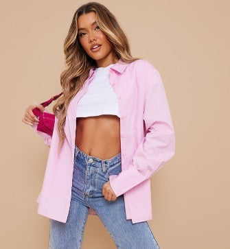 Pale Pink Oversized Cuff Poplin Shirt