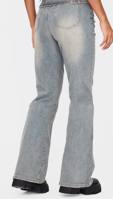Plt - Vintage Washed Front Seam Studded Flared Jeans
