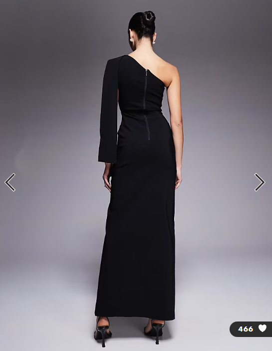 Vesper bengaline one shoulder drape detail side split maxi dress in black