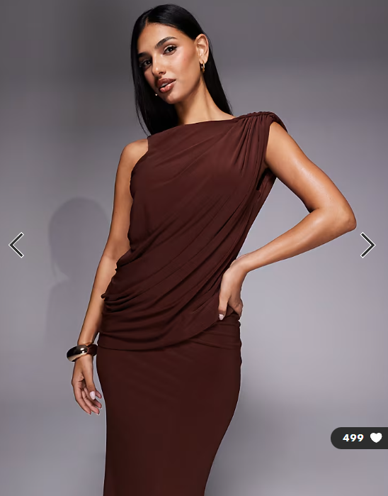 ASOS DESIGN asymmetric drape maxi dress with cowl back in chocolate