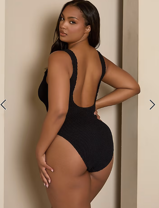 Moda Minx Curve X Bernadette Afia scrunch swimsuit with knot detail in black