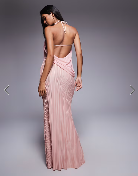 ASOS DESIGN Premium plisse drape maxi dress with cross strap neckline in light pink