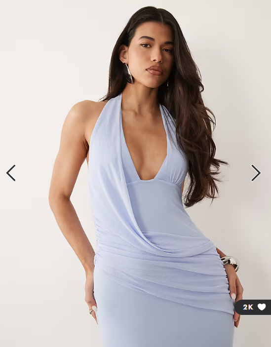 ASOS DESIGN mesh halter maxi dress with draped sash detail in blue
