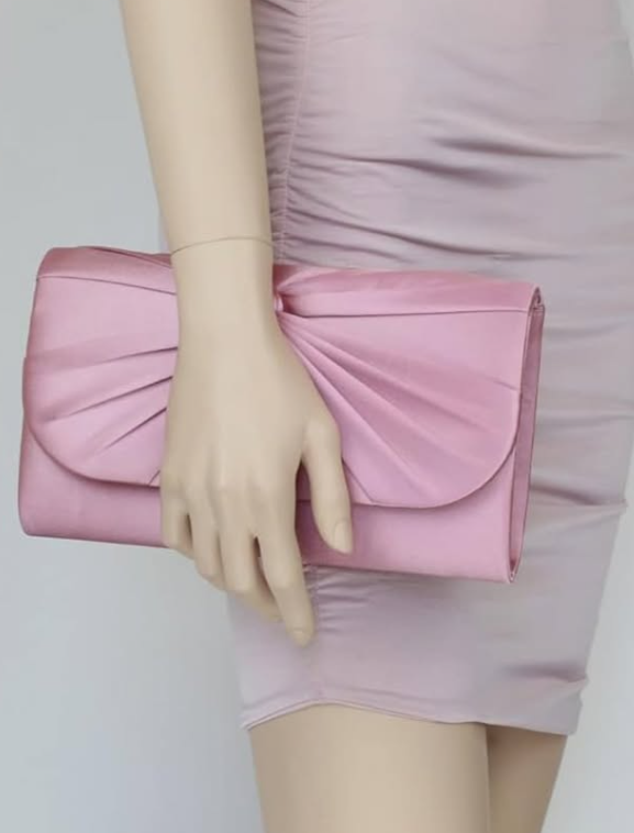 Koko H2806 Knot Front Satin Clutch Bag- Blush