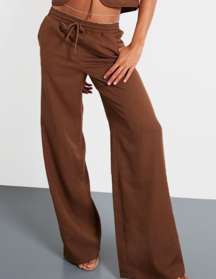 Plt - Chocolate Woven Mid Rise Wide Leg Trousers