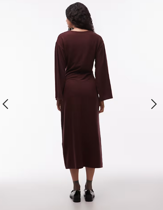 ASOS DESIGN supersoft funnel neck wide sleeves midi dress in chocolate