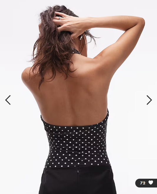 Asos - premium slinky halter neck bodysuit with lace panel in polka