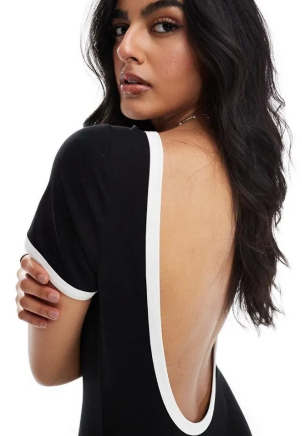 ASOS DESIGN scoop back playsuit in black with white tipping