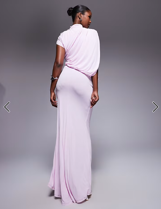 ASOS DESIGN one shoulder drape maxi dress with cape detail in lilac