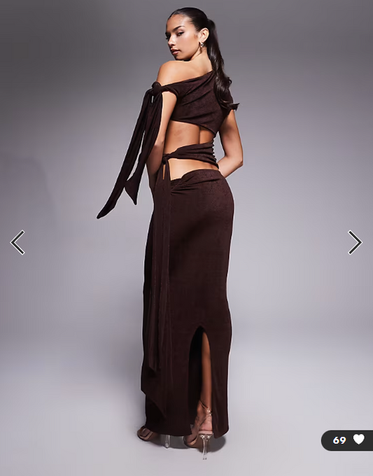 Wanderdoll Noa Premium Textured Slinky Drape Tie Dress