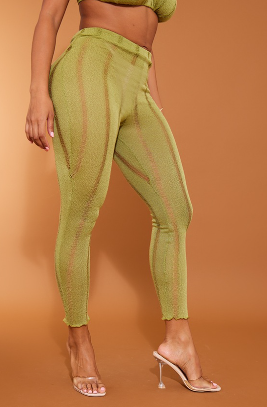 Shape Olive Sheer Ladder Detail Leggings