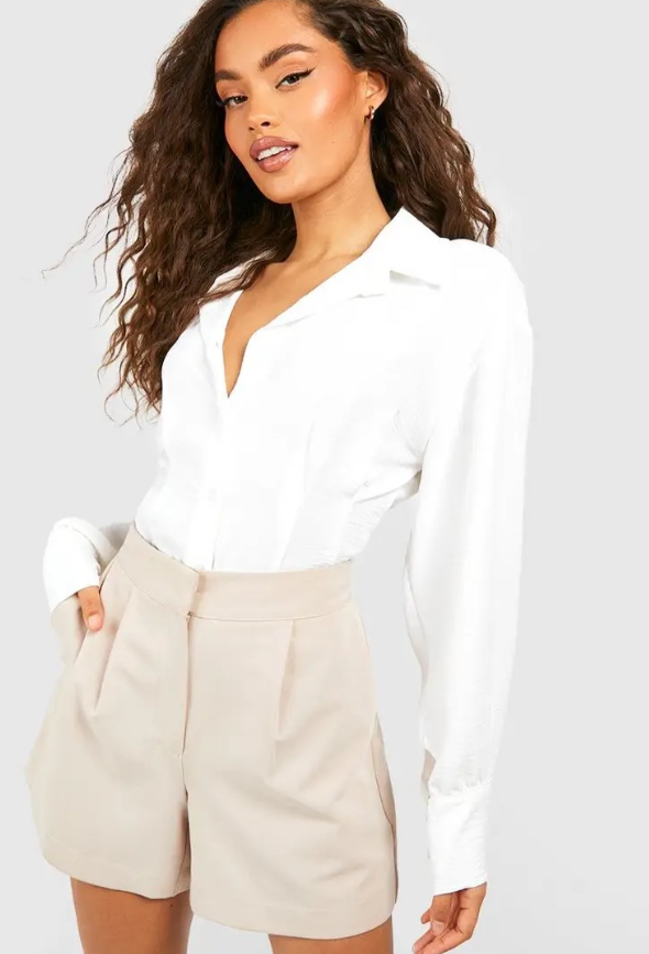Hammered Contour Seam Detail Fitted Shirt