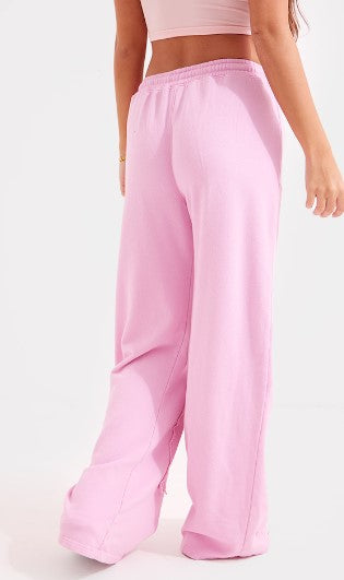 Baby Pink Loopback Rib Patch Wide Leg Joggers