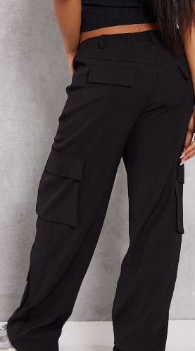 Black Tailored Wide Leg Cargo Pocket Trousers