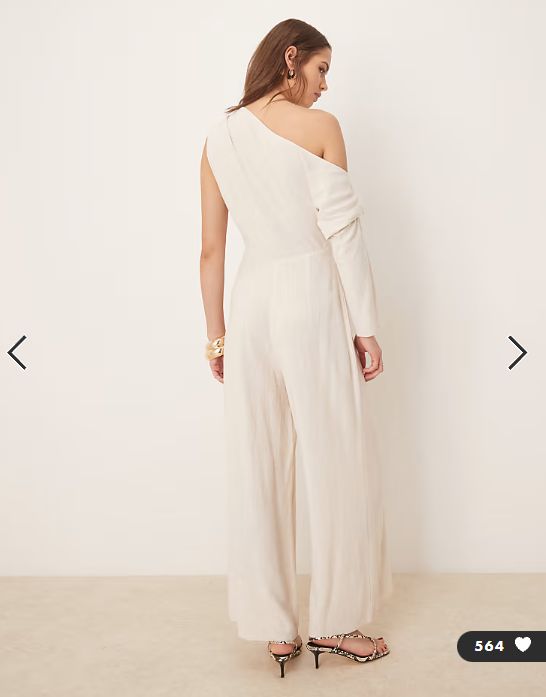 ASOS DESIGN linen fallen shoulder jumpsuit in oat