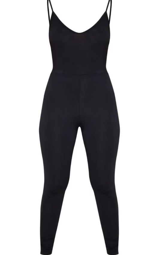 Plt - Black Basic Strappy Plunge Jumpsuit