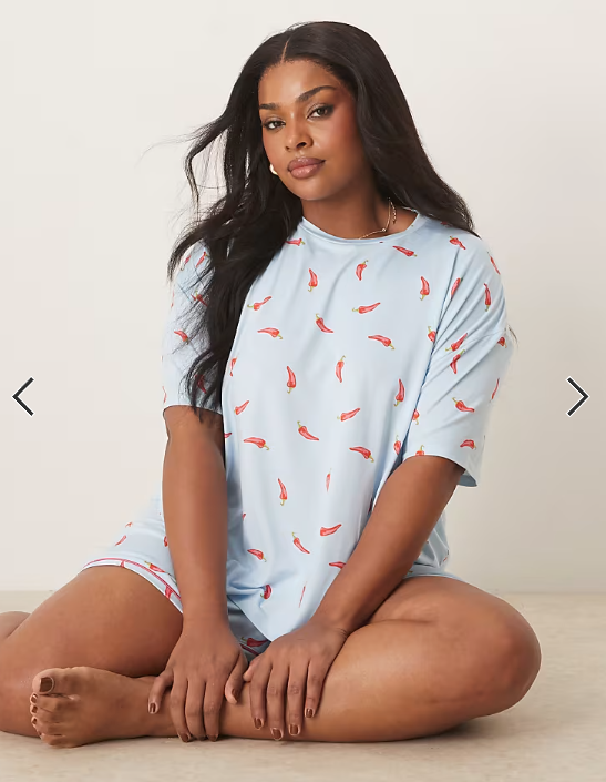 Urban Threads Curve oversized pyjama top and shorts in chilli print
