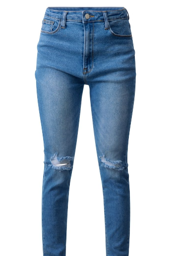 Label Mid Blue Wash Stretch High Rise Distressed Skinny Jeans