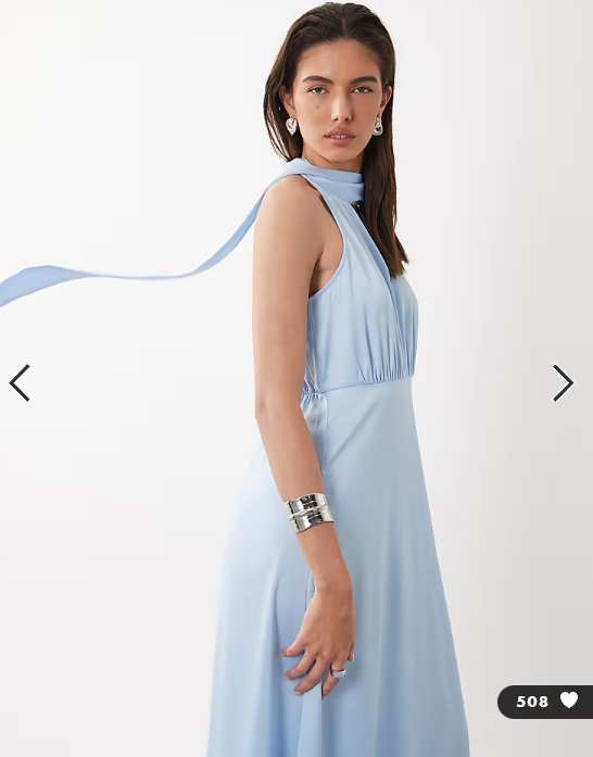 YAS high neck scarf detail satin drapey midaxi dress in soft blue