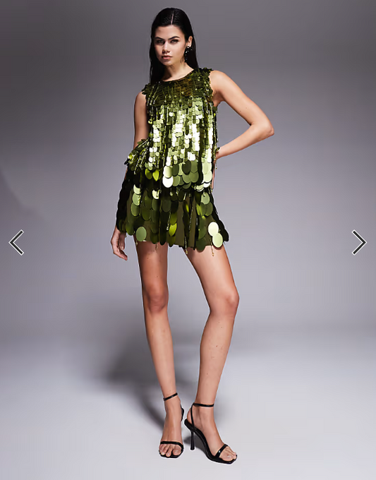 ASOS DESIGN dropped slouchy waist embellished mini dress in green