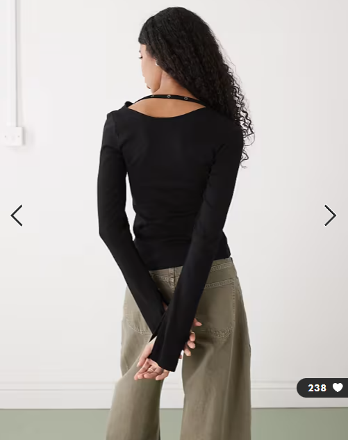 Weekday asymmetric snap button detailing long sleeve top in black