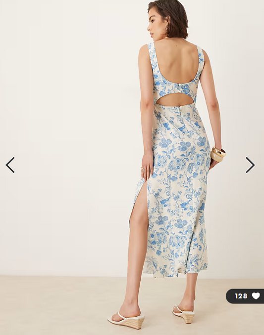 ASOS DESIGN strappy twist bust detail cut out midi dress in floral print