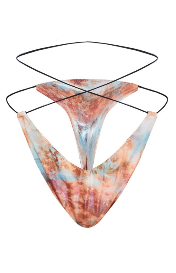 Blue Holographic Wrap Waist Bikini Bottoms