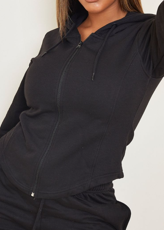 Shape Black Corset Detailed Zip Up Hoodie