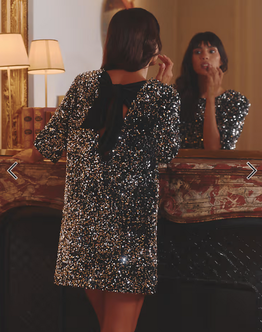 4th & Reckless sequin velvet tie bow back mini dress in black