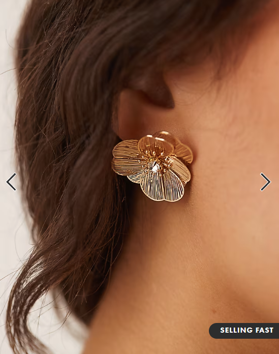 ASOS DESIGN small stud earrings with mini wire-floral design in gold tone