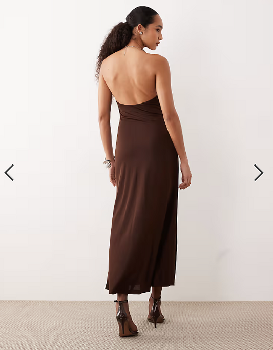 Mango maxi dress with ring detail in brown