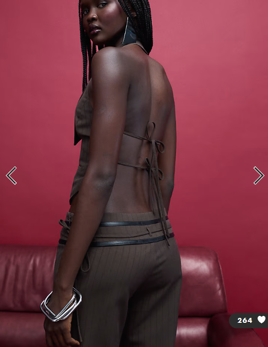 Tiger Mist Fedra tailored halterneck strappy open tie back collar detail waistcoat top co-ord in chocolate