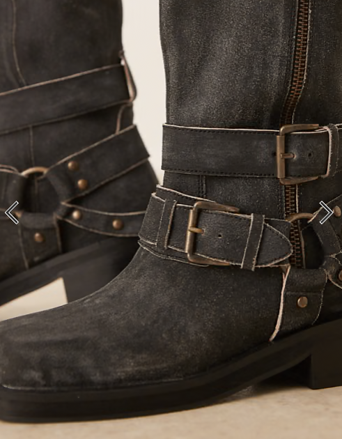 ASOS DESIGN Casey leather hardware biker knee boots in aged black suede