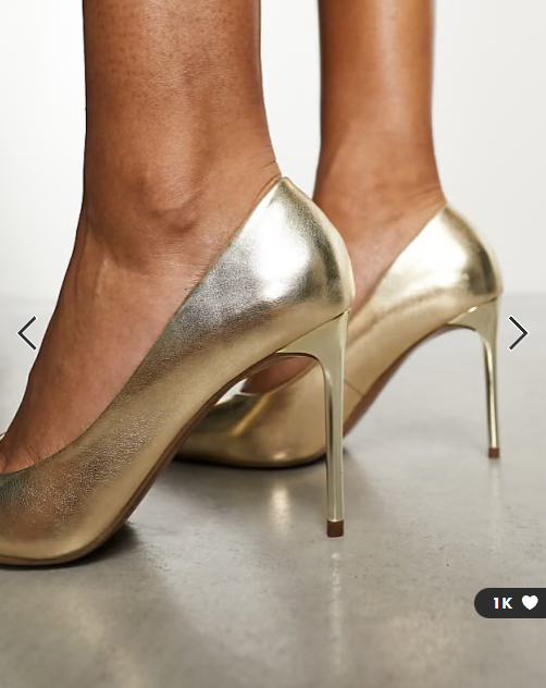 ASOS DESIGN Paphos pointed high heeled court shoes in gold