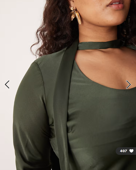 ASOS DESIGN Curve v neck scarf detail long sleeve maxi dress in dark green