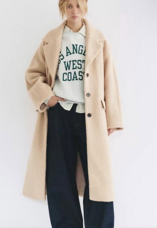 Pull&bear long boucle coat in beige