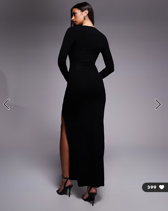 ASOS DESIGN long sleeve super scoop maxi dress with side split in black
