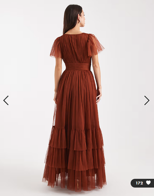 Lace & Beads Bridesmaid Madison flutter sleeve maxi dress in rust