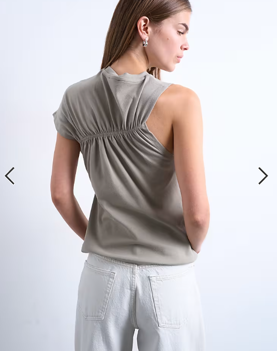 Topshop ruched back one sleeve top in taupe
