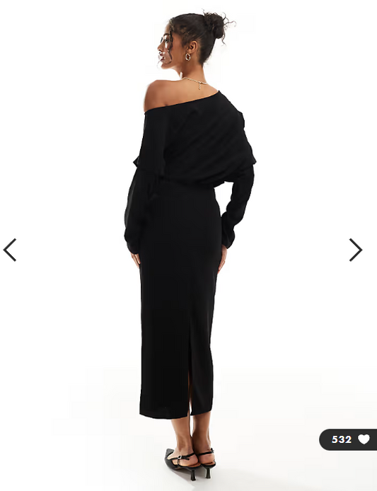 ASOS DESIGN slouchy fallen shoulder midi dress in black