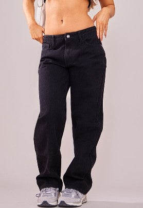 Petite Washed Black Rigid Low Rise Wide Leg Jeans