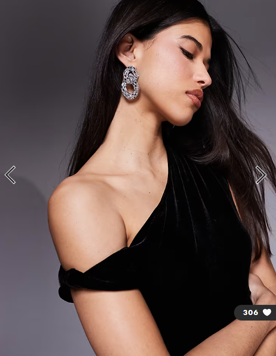 Gina Tricot velvet twisted off shoulder maxi dress with mesh skirt in black