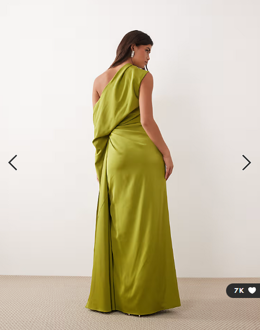 ARRANGE extreme fallen shoulder maxi dress in olive green