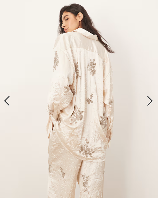 ARRANGE crinkle satin floral embellished shirt co-ord in cream