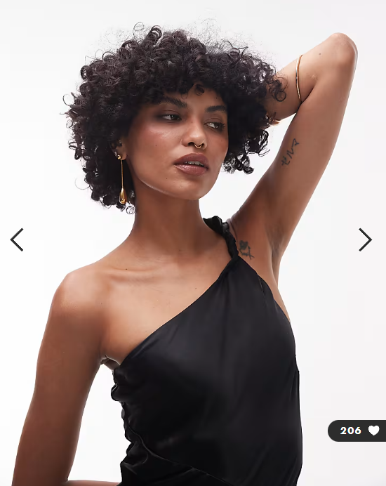 & Other Stories one shoulder satin midi dress with twisted strap detail in black