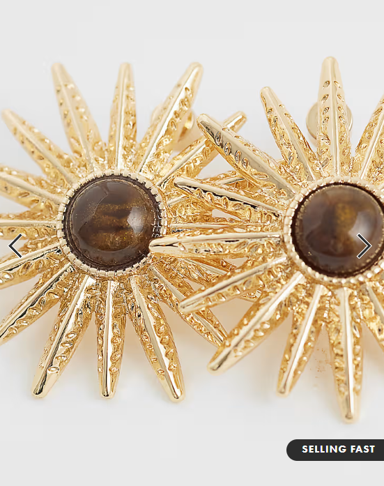 ASOS DESIGN sun earrings with faux tigers eye stones in gold tone