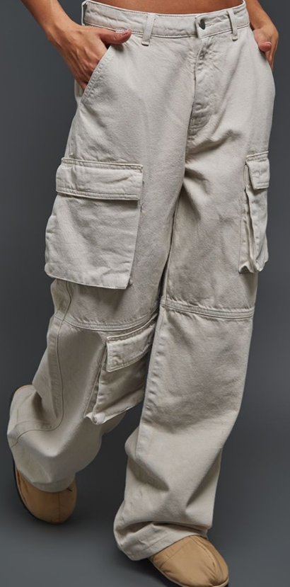 Washed Stone Baggy Wide Leg Cargo Pocket Jeans